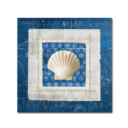 Belinda Aldrich 'Sea Shell III On Blue' Canvas Art,18x18